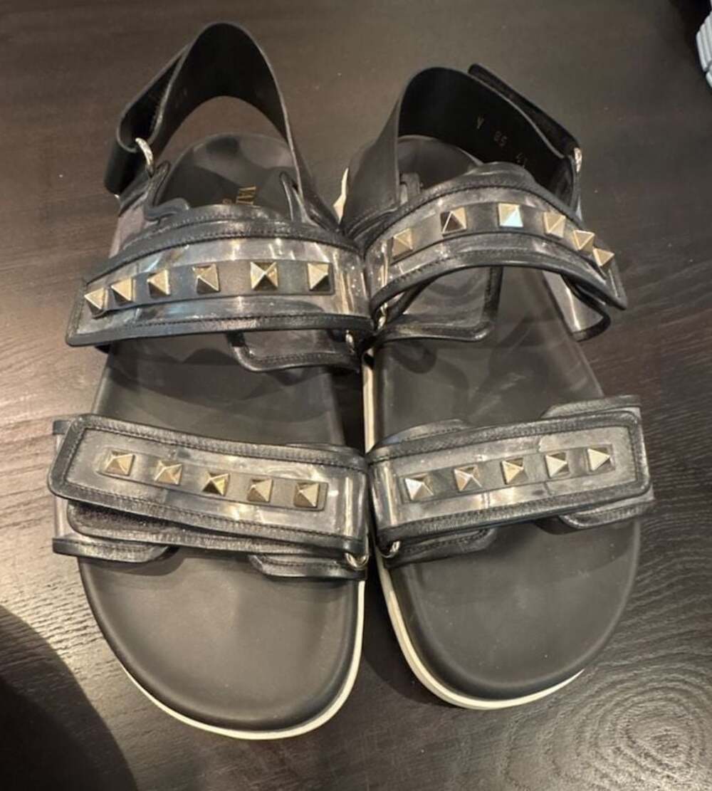 Valentino Garavani Black Leather Transparent PVC Rockstud Platform Sandals 41.5